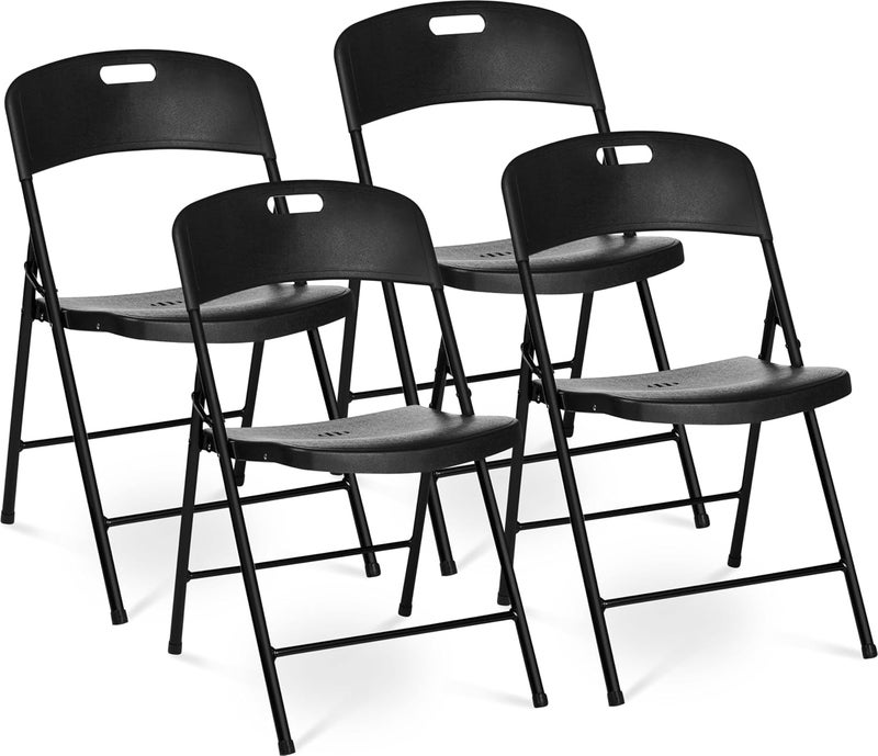 Oline Folding Chair, Indoor Outdoor Plastic Commercial Stackable Foldable Guest Chairs for Events Office Wedding Party Picnic Kitchen Dining, 350lb Capacity (Black, 4 Pack) - Image 1